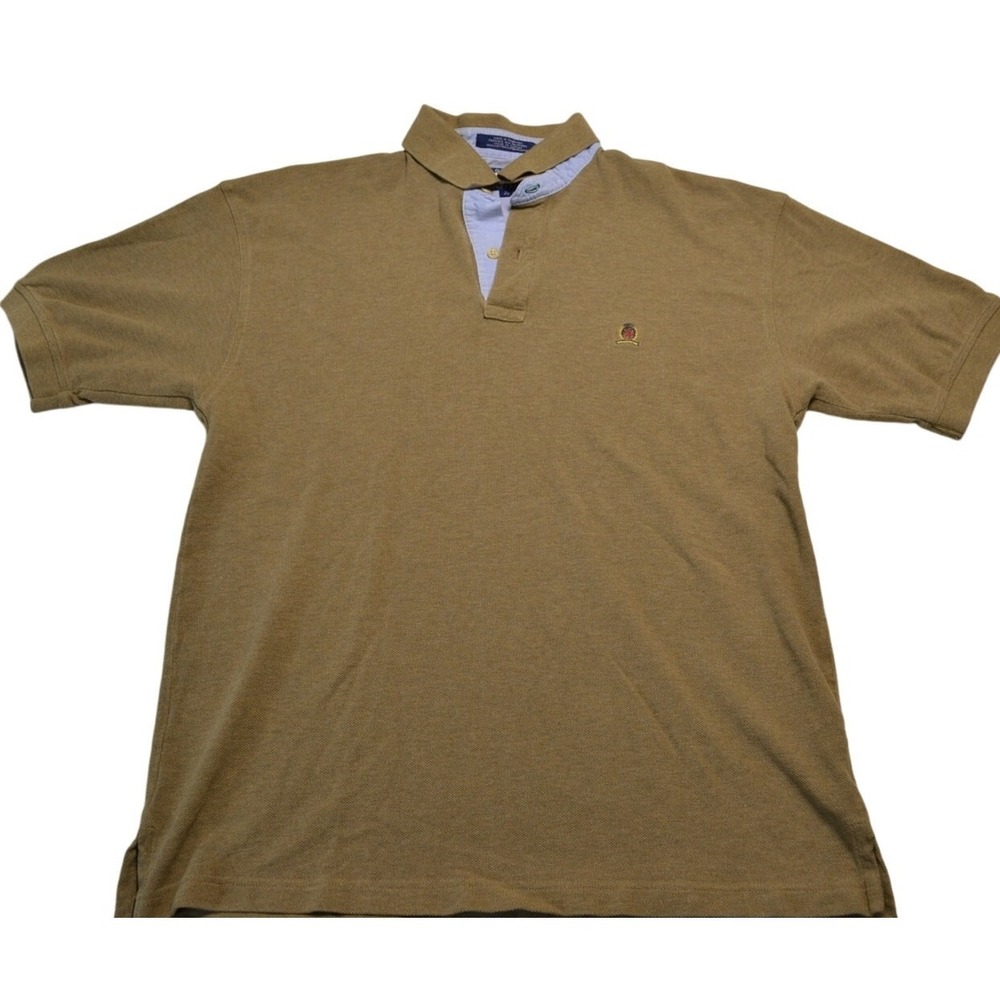 Tommy Hilfiger Men's Brown Short Sleeve Polo Shirt Vintage‎ Crest Logo Large